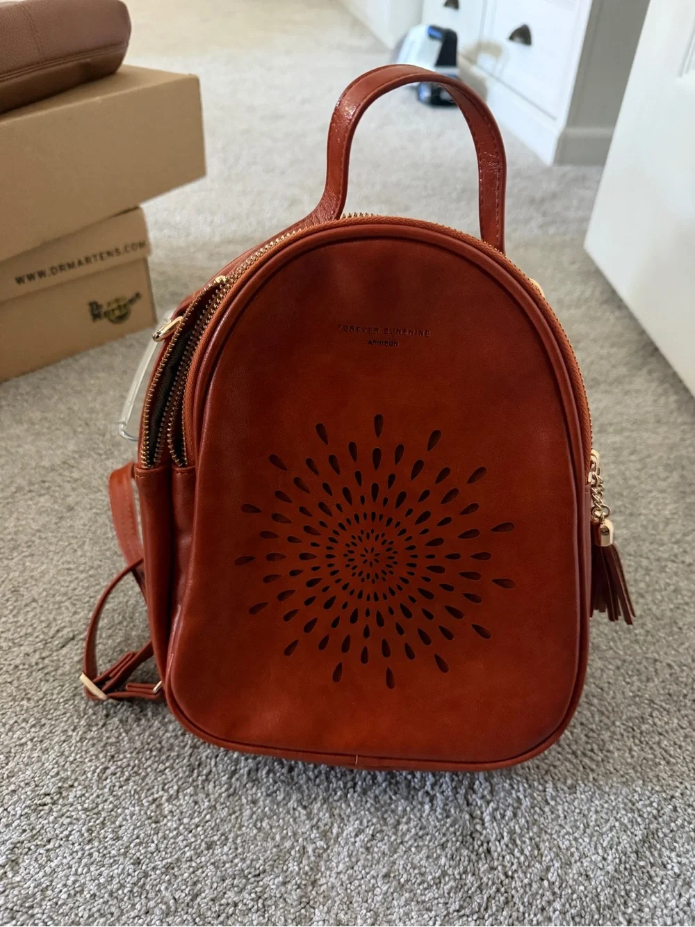 NWOT Faux Leather Mini Backpack - Burnt Orange